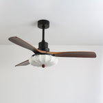 Lotus Bloom Ceiling Fan Light with Fabric Shade and Walnut Blades