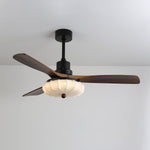 Lotus Bloom Ceiling Fan Light with Fabric Shade and Walnut Blades