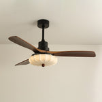 Lotus Bloom Ceiling Fan Light with Fabric Shade and Walnut Blades