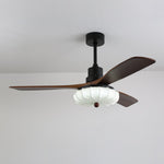 Lotus Bloom Ceiling Fan Light with Fabric Shade and Walnut Blades