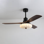 Lotus Bloom Ceiling Fan Light with Fabric Shade and Walnut Blades