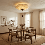 Lotus Bloom Pleated Ceiling Light – Flush Mount with Wooden Accent