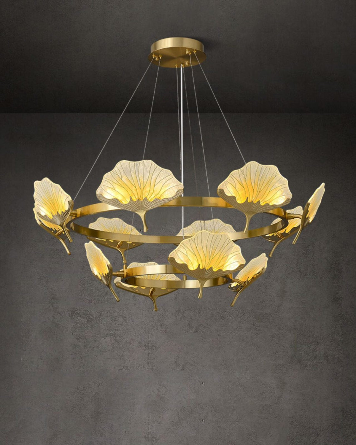 Lotus Leaf Enamel Stained Glass Chandelier