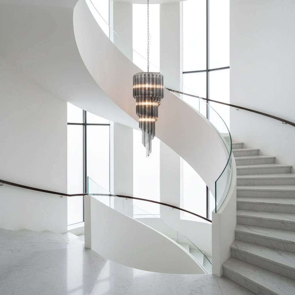 Lucente Noir Spiral Chandelier — Smoked Glass Pendant Light