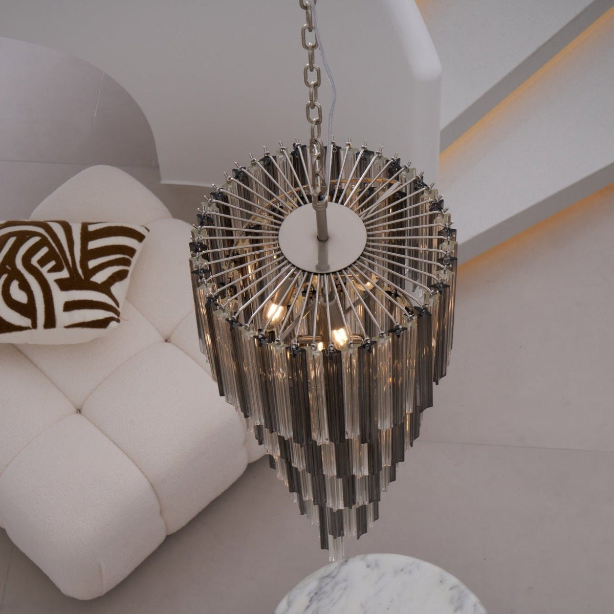 Lucente Noir Spiral Chandelier — Smoked Glass Pendant Light
