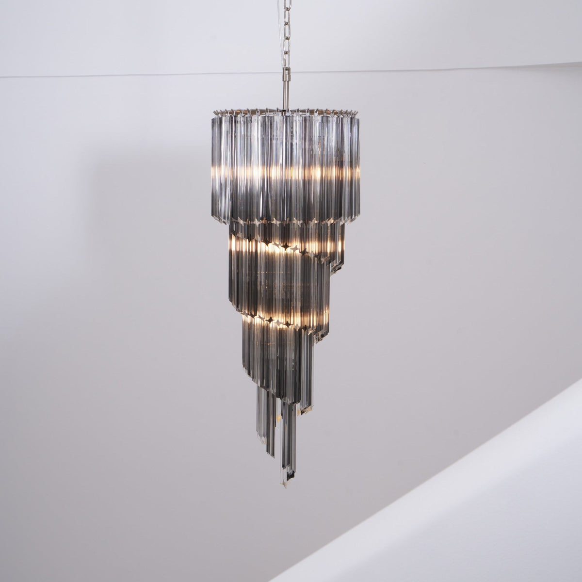 Lucente Noir Spiral Chandelier — Smoked Glass Pendant Light