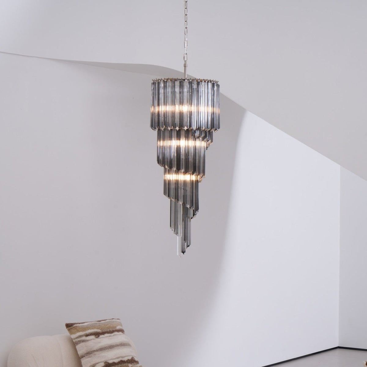 Lucente Noir Spiral Chandelier — Smoked Glass Pendant Light