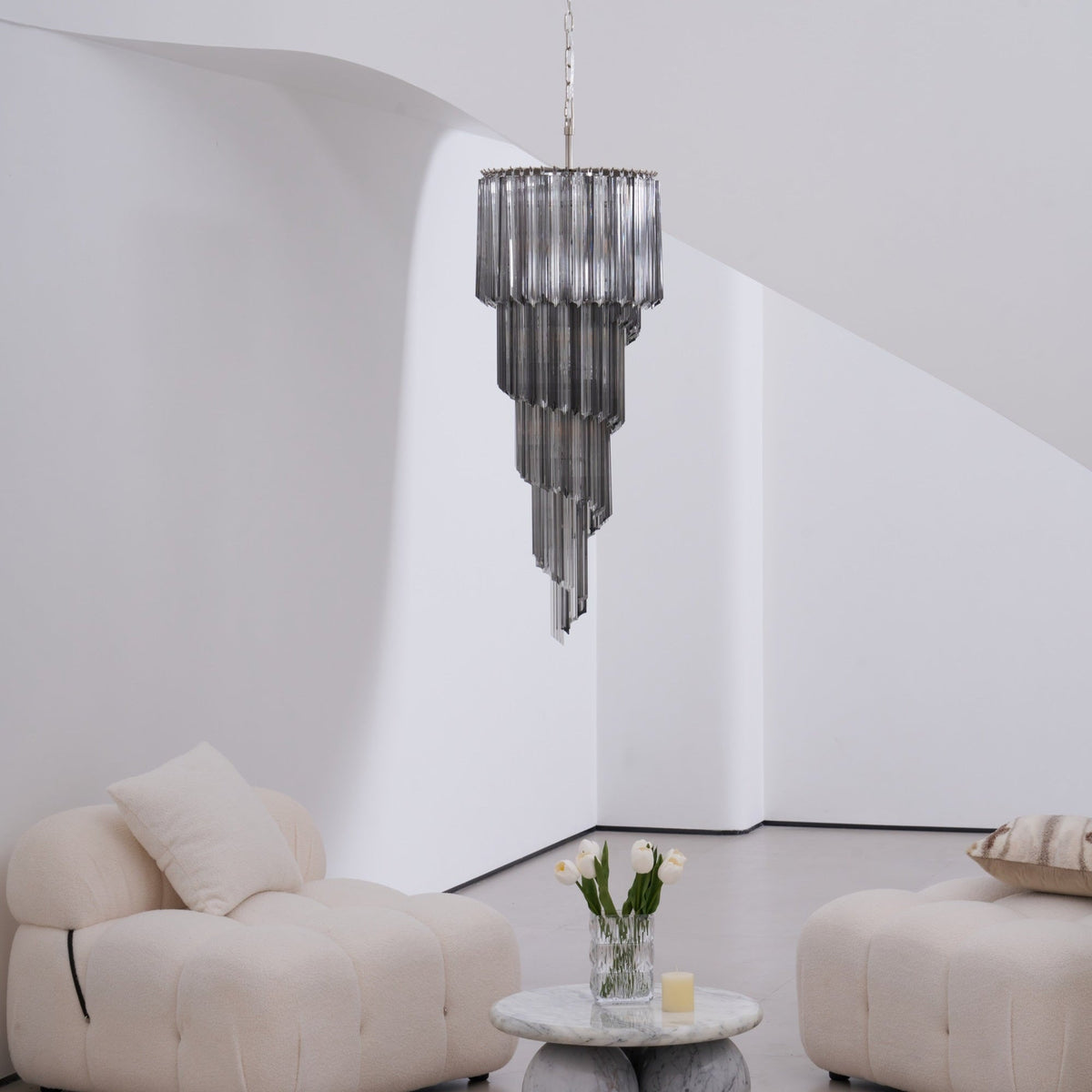 Lucente Noir Spiral Chandelier — Smoked Glass Pendant Light