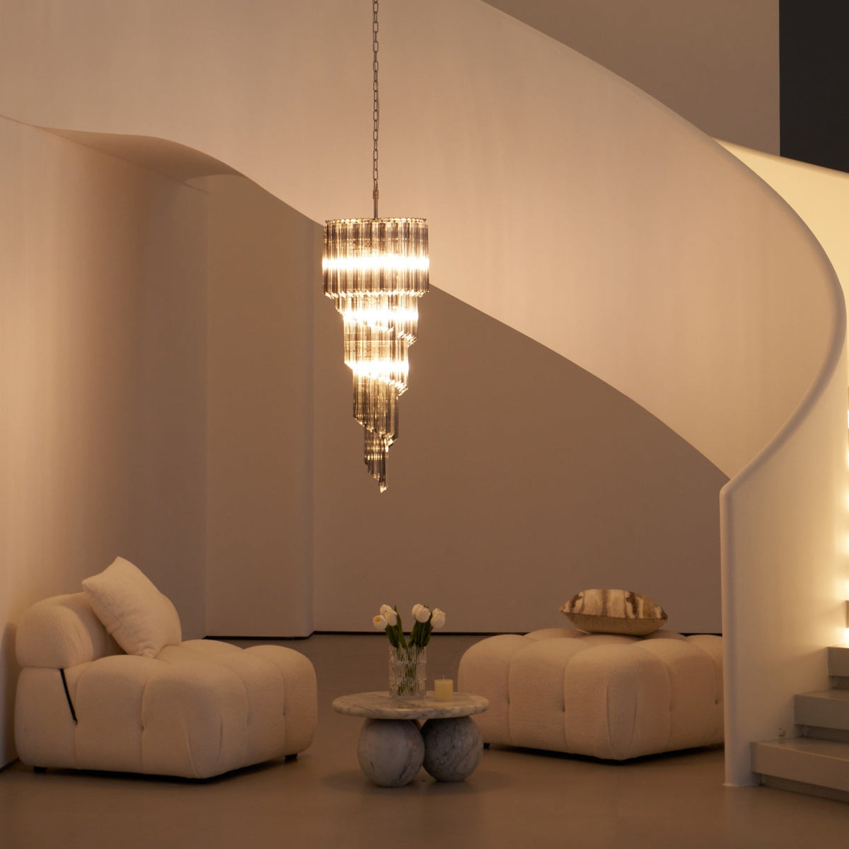 Lucente Noir Spiral Chandelier — Smoked Glass Pendant Light