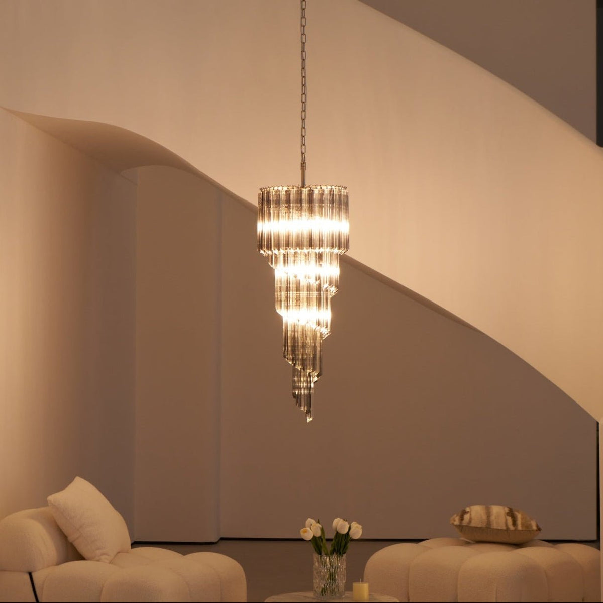 Lucente Noir Spiral Chandelier — Smoked Glass Pendant Light