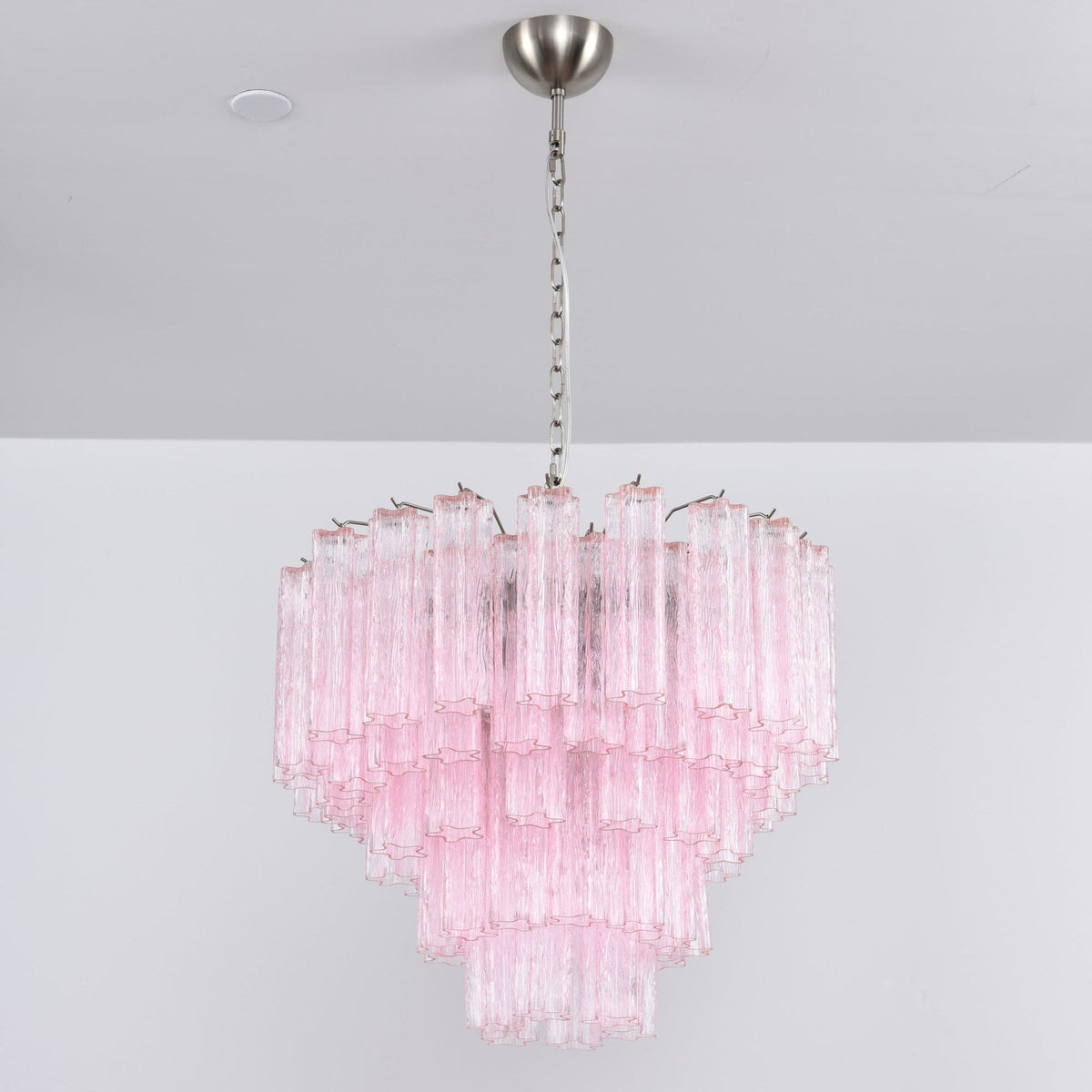 Lucente Rosa Chandelier – Handcrafted Pink Glass Multi-Tier Pendant Light