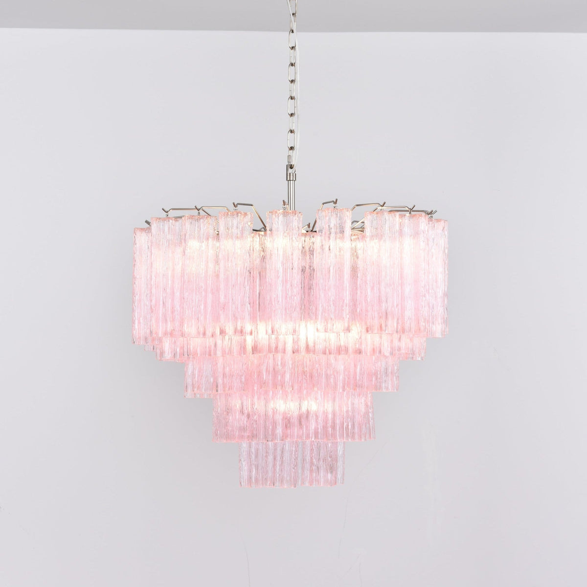 Lucente Rosa Chandelier – Handcrafted Pink Glass Multi-Tier Pendant Light