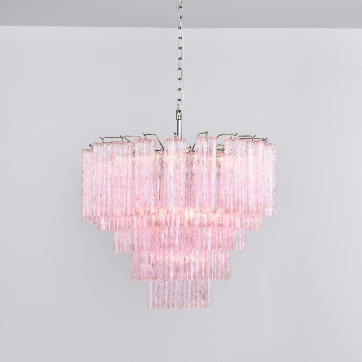 Lucente Rosa Chandelier – Handcrafted Pink Glass Multi-Tier Pendant Light