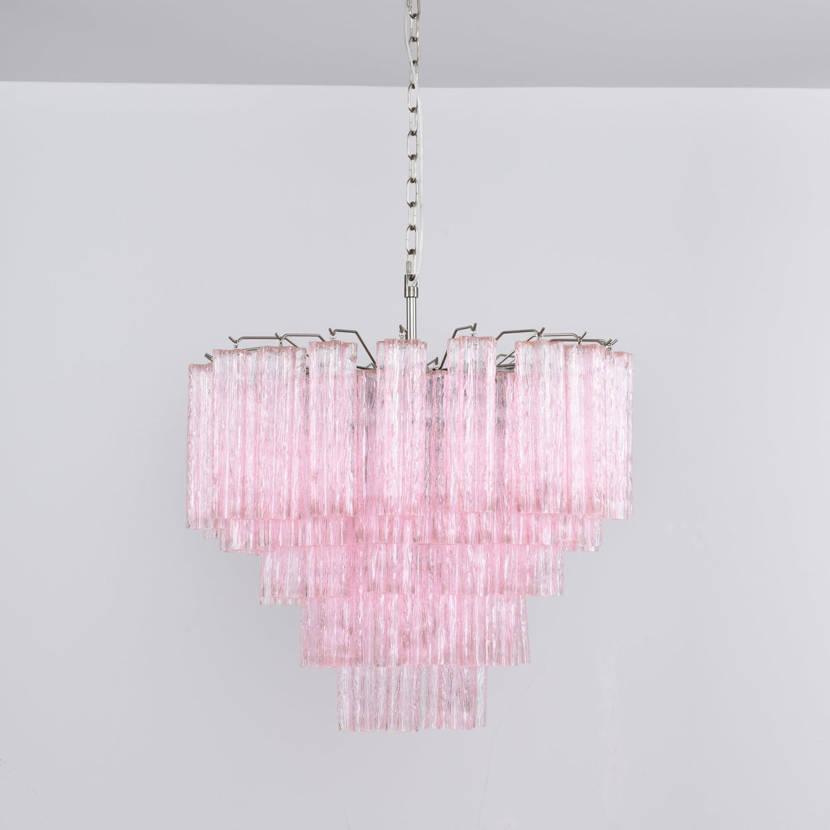 Lucente Rosa Chandelier – Handcrafted Pink Glass Multi-Tier Pendant Light