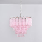 Lucente Rosa Chandelier – Handcrafted Pink Glass Multi-Tier Pendant Light