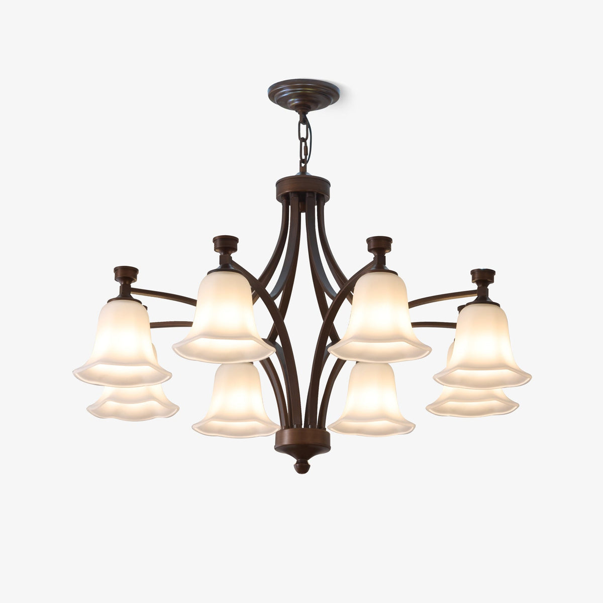 Lucian Bell Chandelier — Bronze & Glass Pendant Light for Dining Room