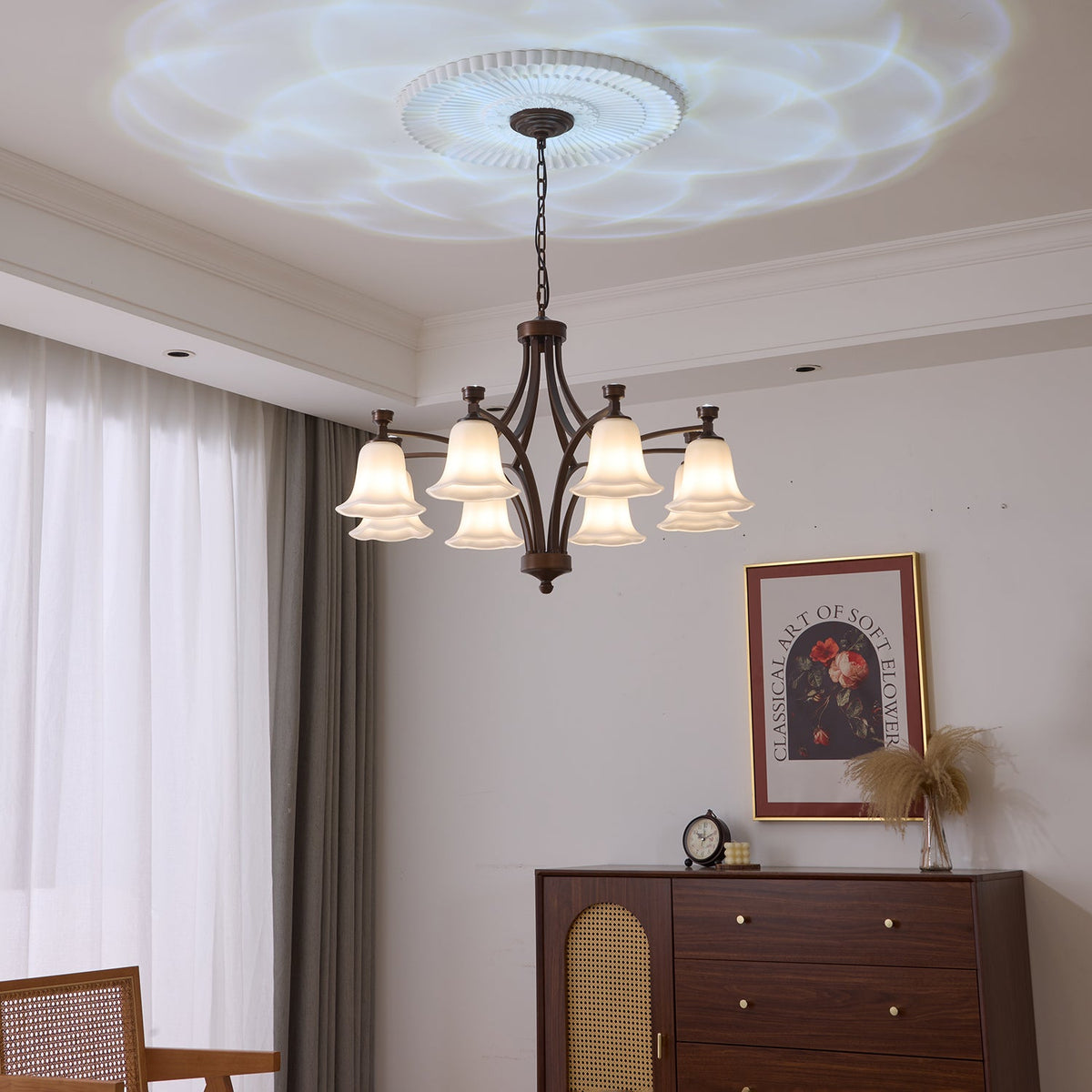 Lucian Bell Chandelier — Bronze & Glass Pendant Light for Dining Room