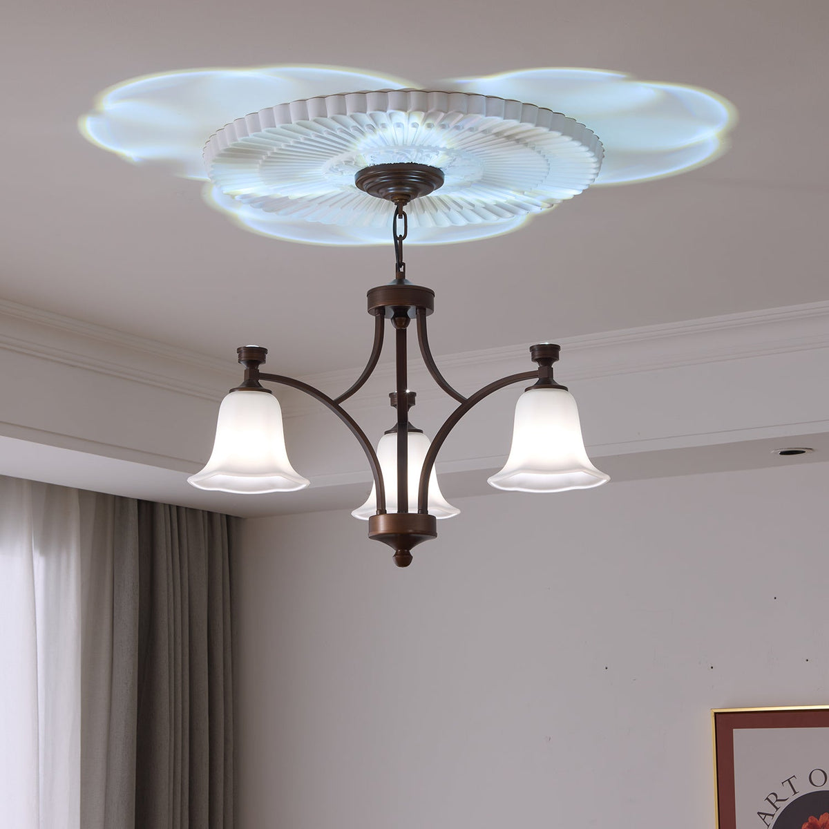 Lucian Bell Chandelier — Bronze & Glass Pendant Light for Dining Room