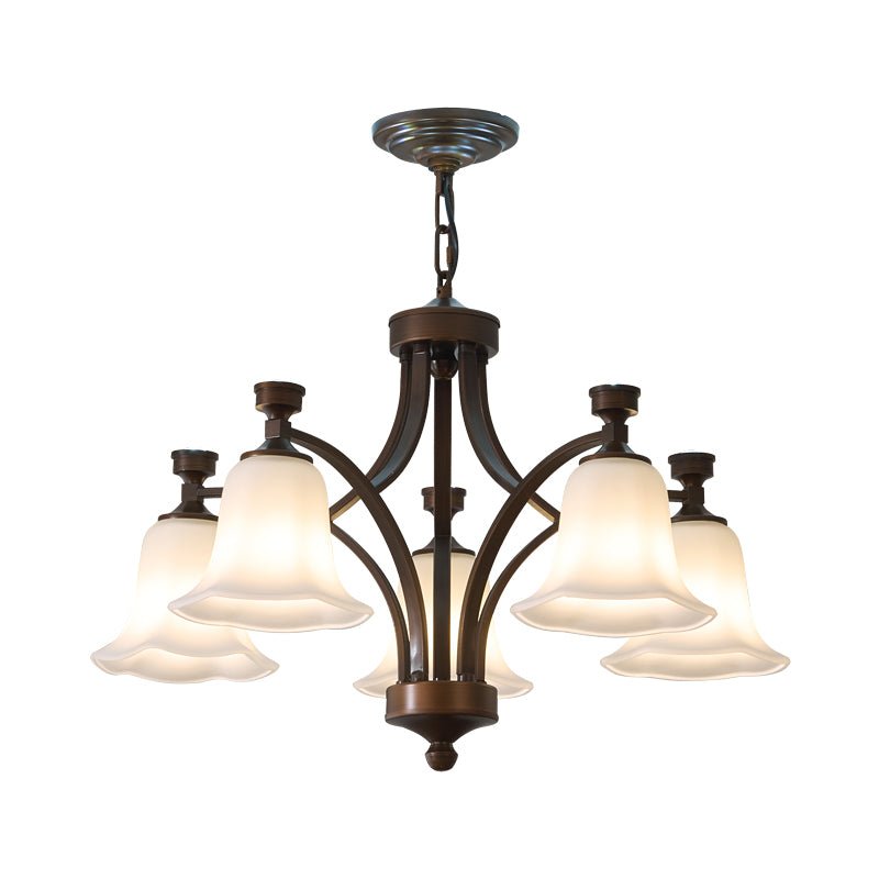 Lucian Bell Chandelier — Bronze & Glass Pendant Light for Dining Room