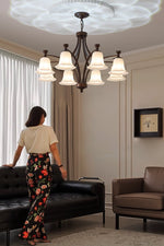 Lucian Bell Chandelier — Bronze & Glass Pendant Light for Dining Room