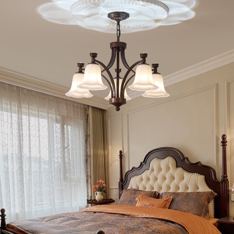 Lucian Bell Chandelier — Bronze & Glass Pendant Light for Dining Room