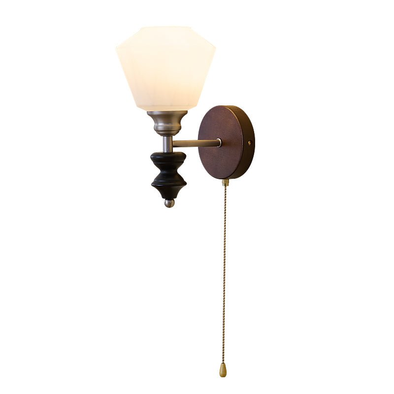 Lucille Hexagonal Glass Wall Sconce with Wood and Metal Accents