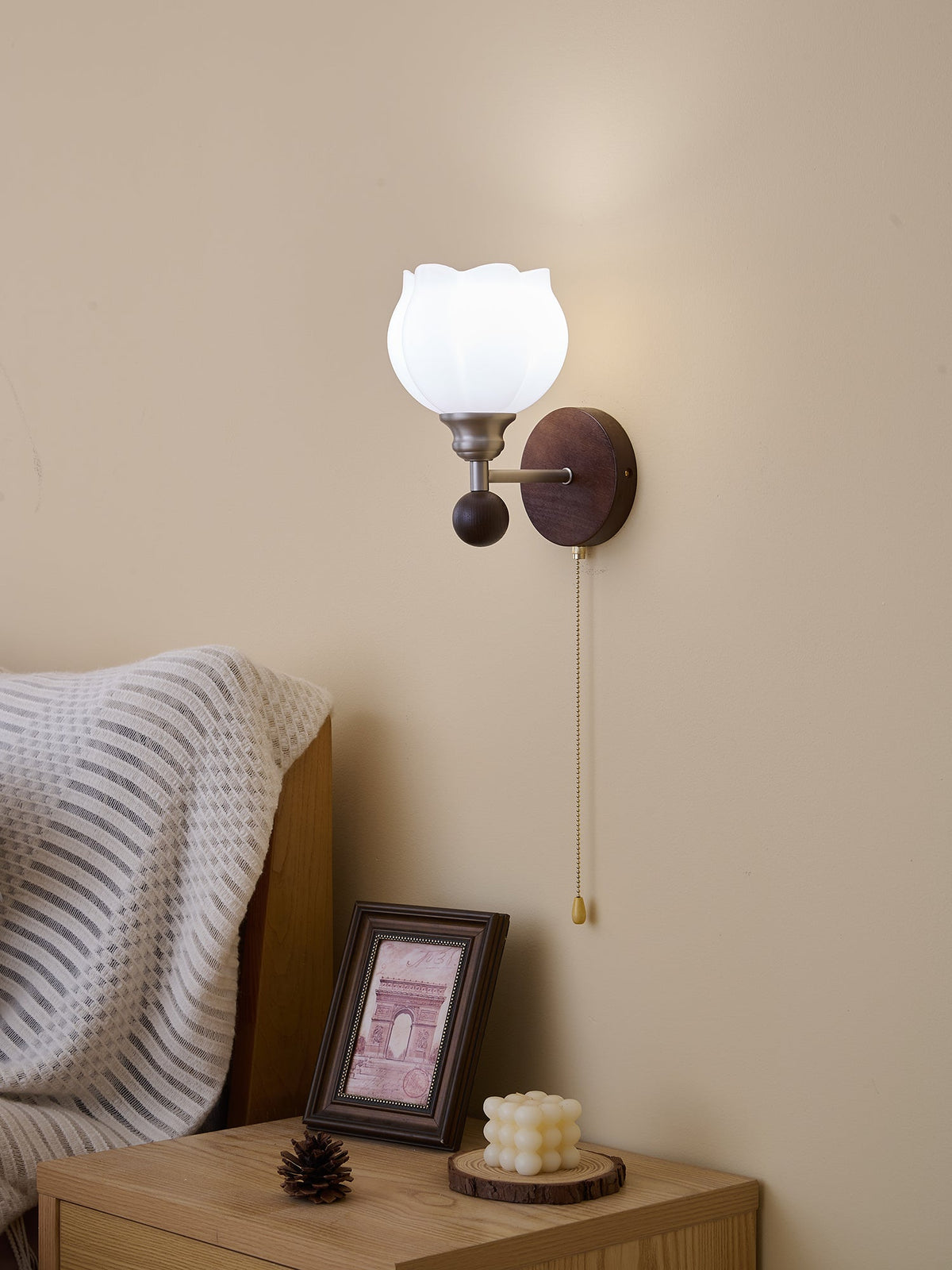 Lucille Hexagonal Glass Wall Sconce with Wood and Metal Accents