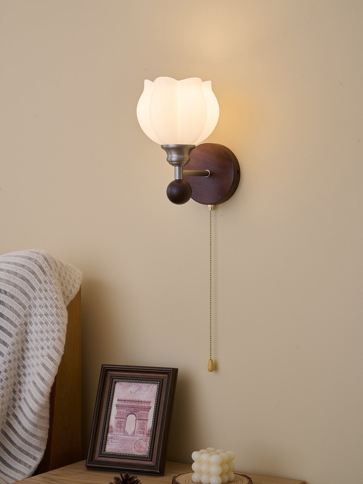 Lucille Hexagonal Glass Wall Sconce with Wood and Metal Accents