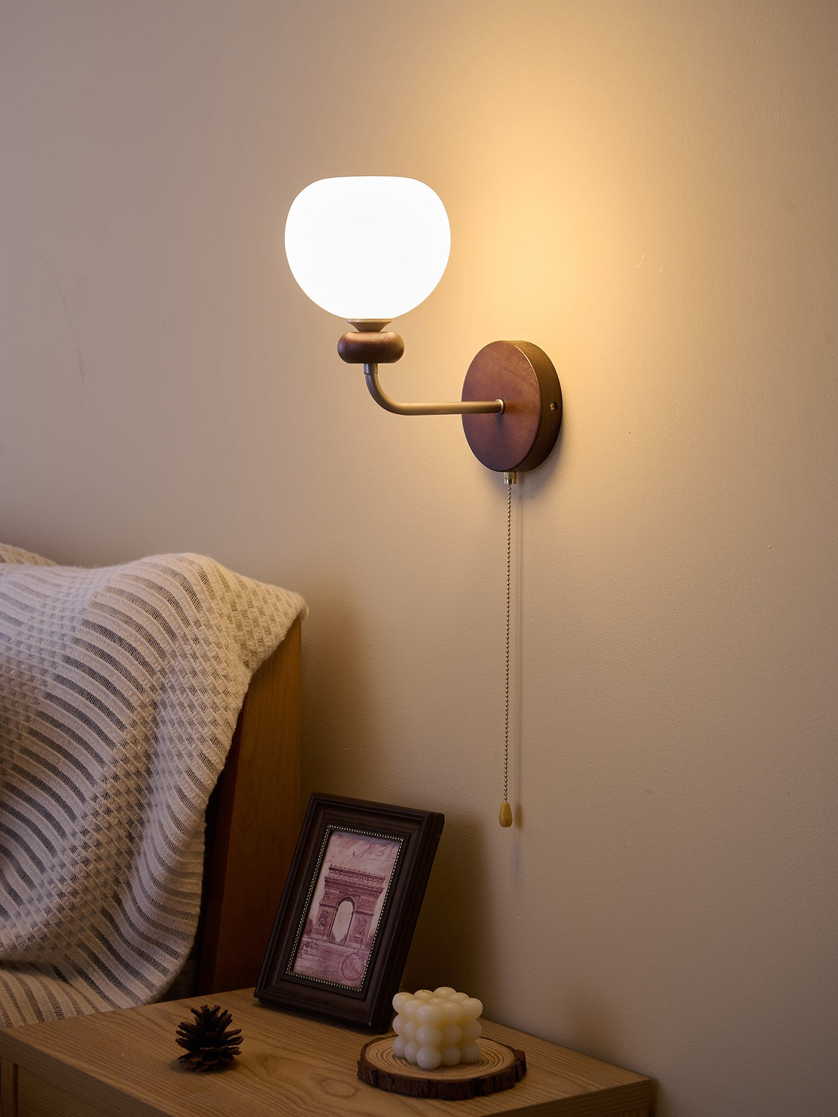 Lucille Hexagonal Glass Wall Sconce with Wood and Metal Accents