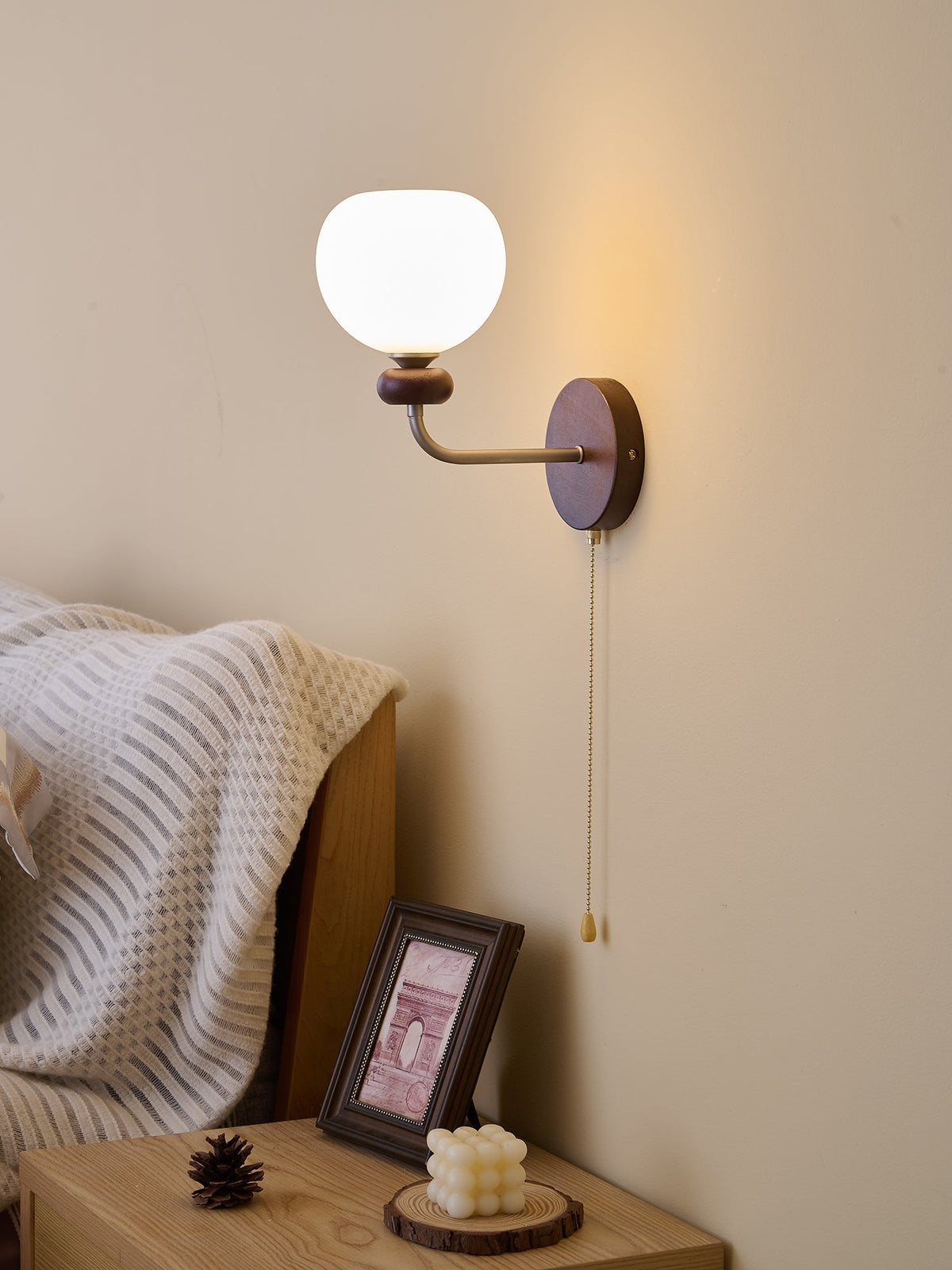 Lucille Hexagonal Glass Wall Sconce with Wood and Metal Accents