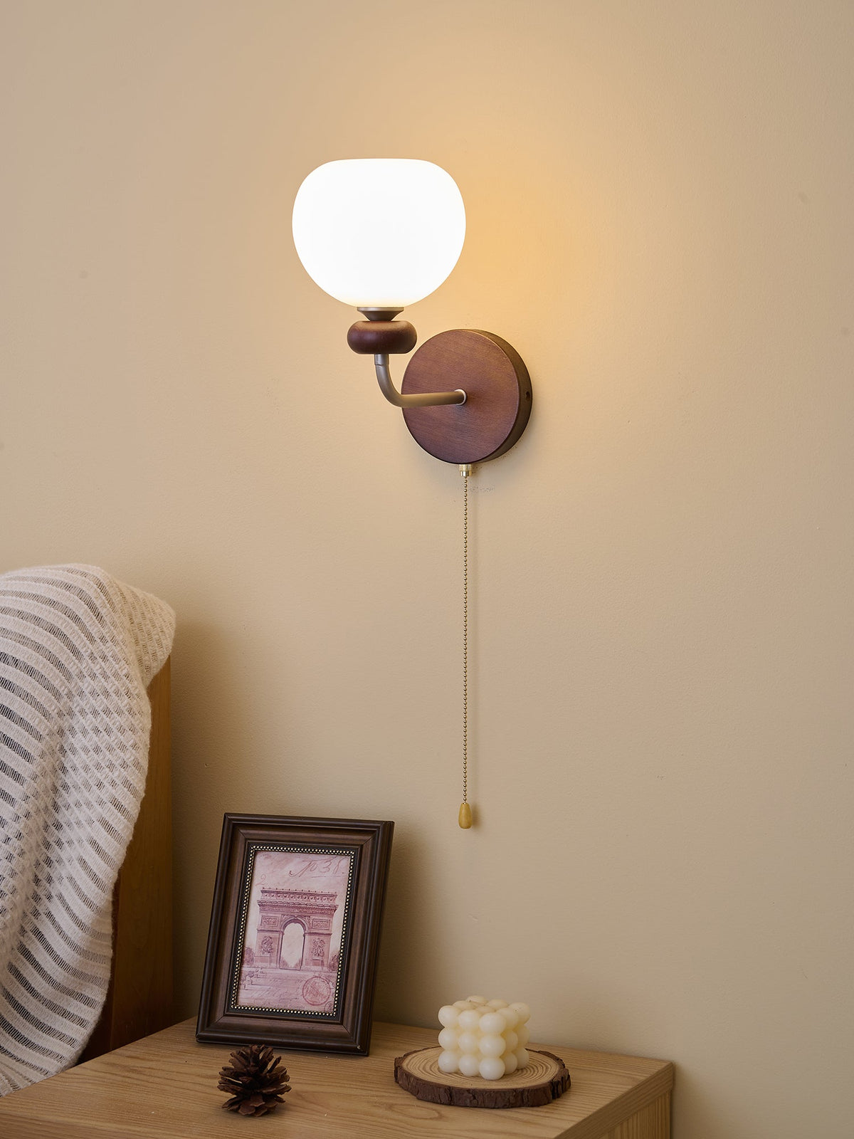 Lucille Hexagonal Glass Wall Sconce with Wood and Metal Accents