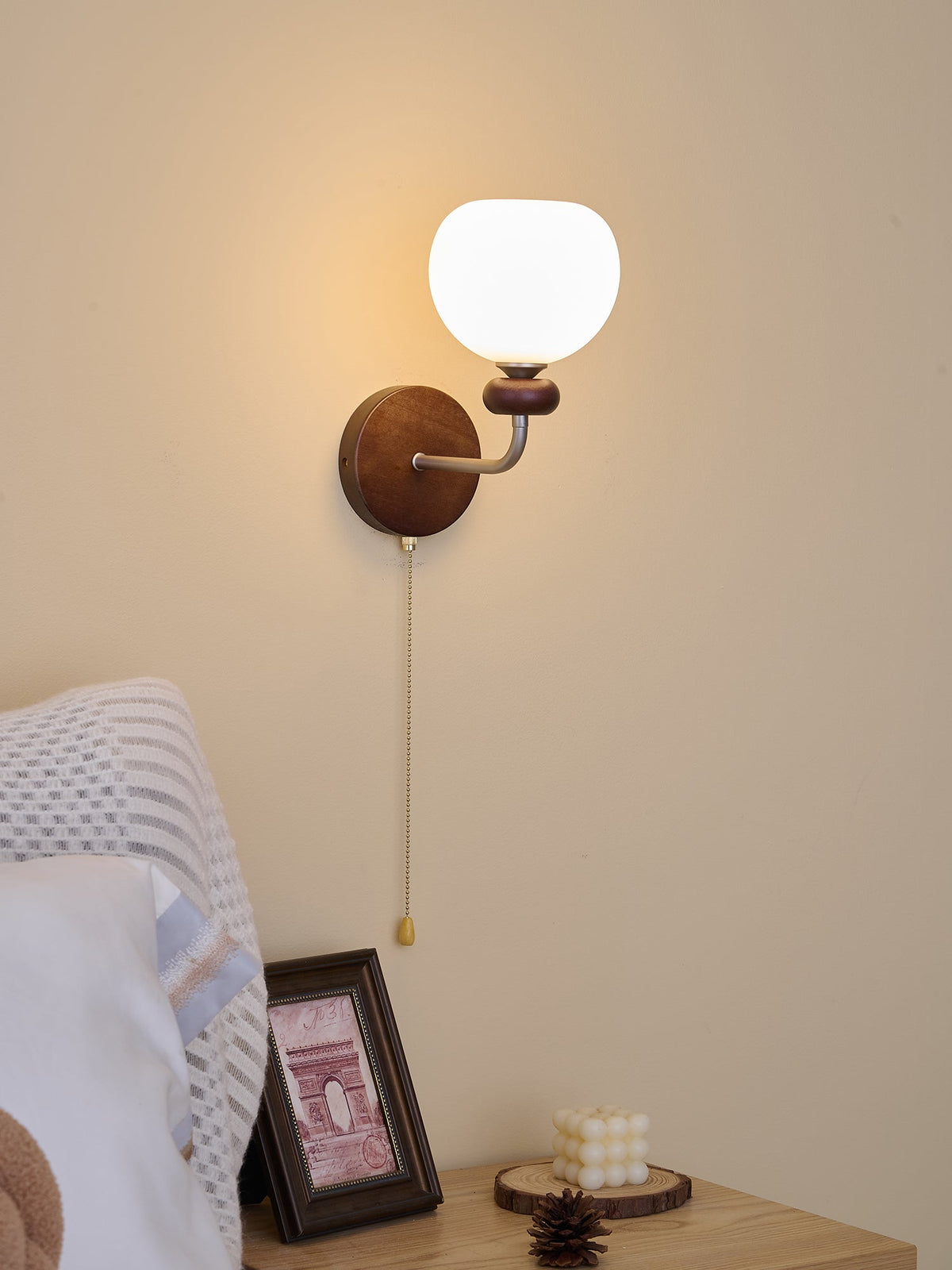 Lucille Hexagonal Glass Wall Sconce with Wood and Metal Accents