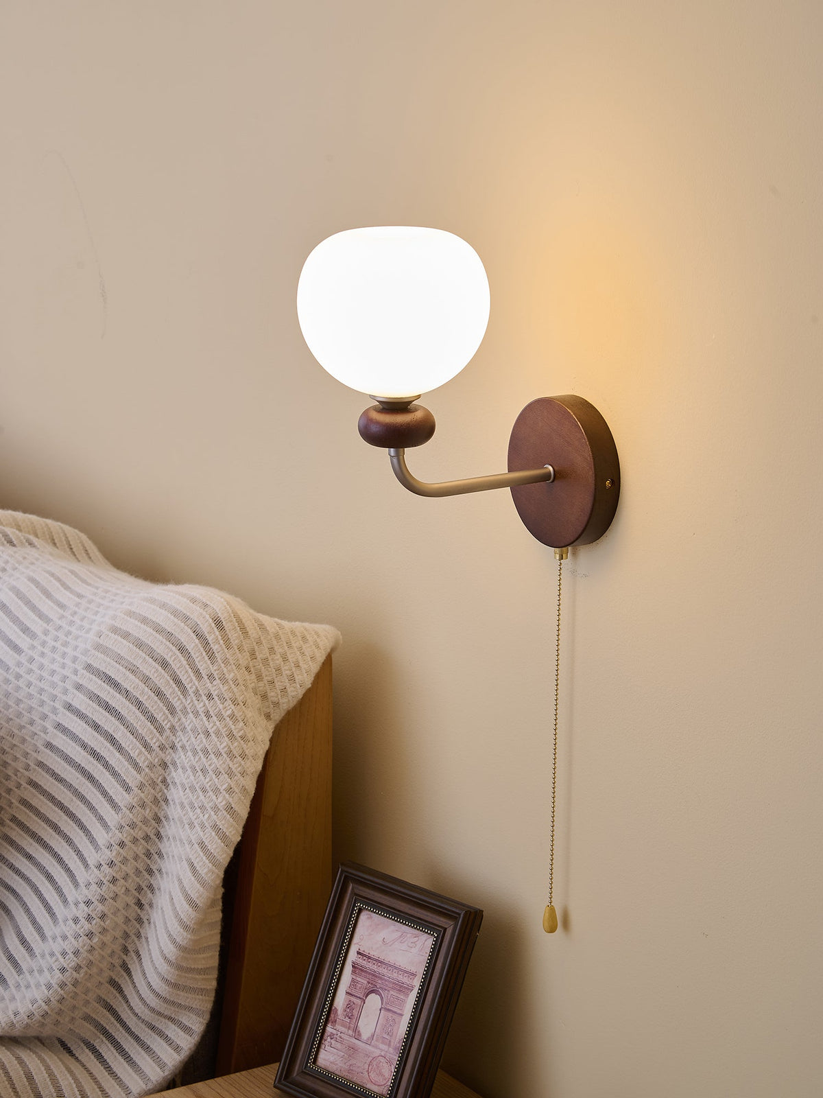 Lucille Hexagonal Glass Wall Sconce with Wood and Metal Accents