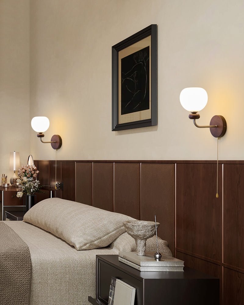 Lucille Hexagonal Glass Wall Sconce with Wood and Metal Accents