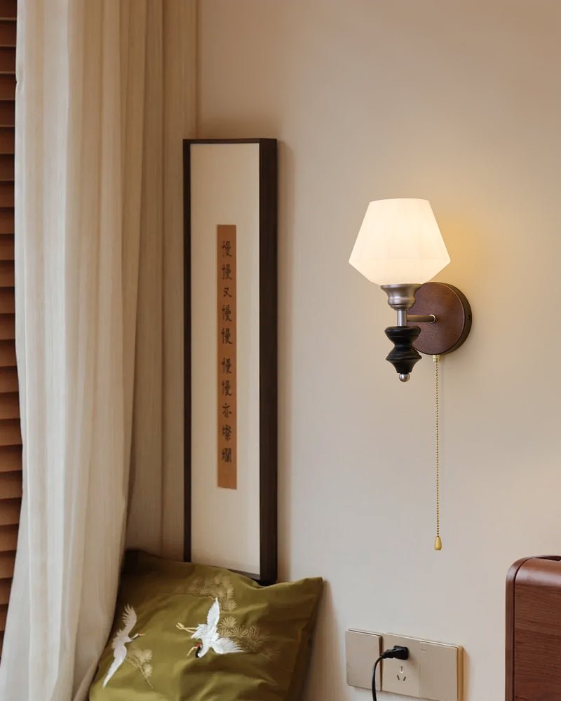 Lucille Hexagonal Glass Wall Sconce with Wood and Metal Accents