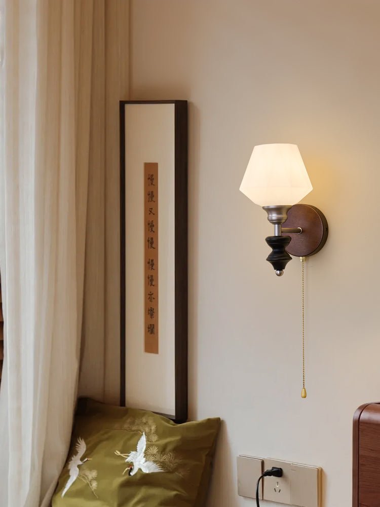 Lucille Hexagonal Glass Wall Sconce with Wood and Metal Accents