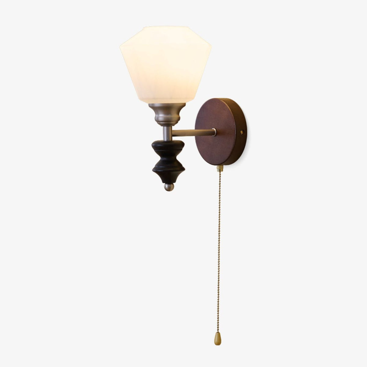 Lucille Hexagonal Glass Wall Sconce with Wood and Metal Accents
