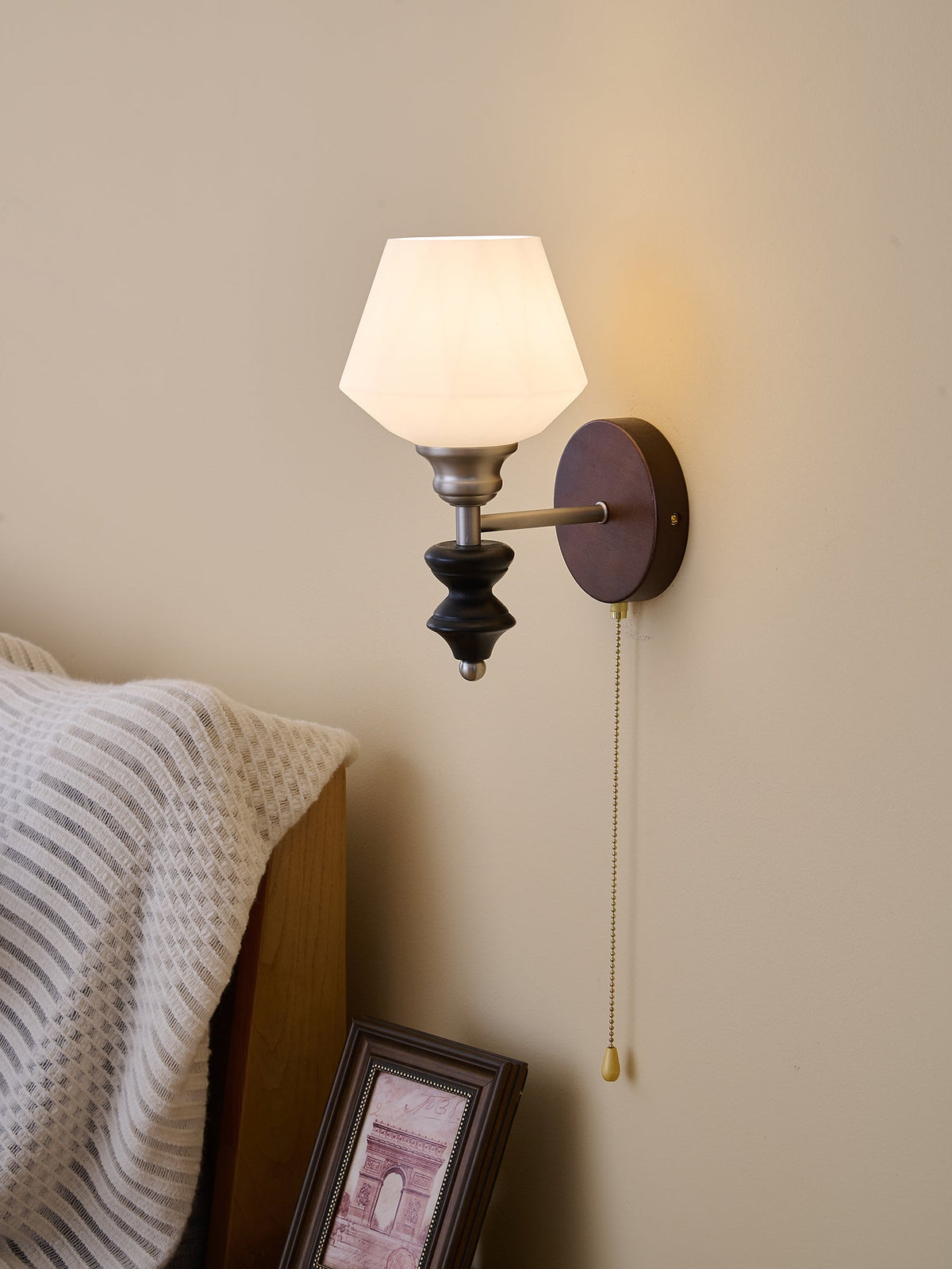 Lucille Hexagonal Glass Wall Sconce with Wood and Metal Accents