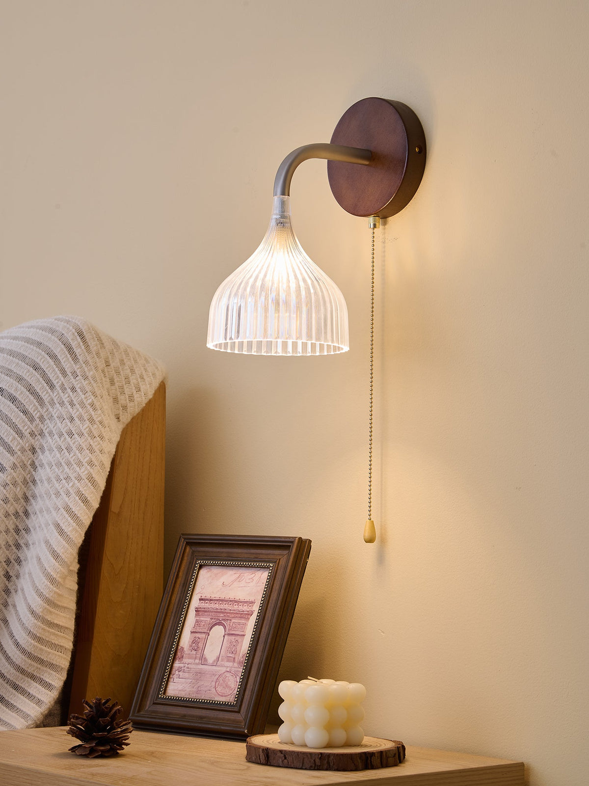Lucina Wall Sconce in Walnut and Fluted Glass for Modern Interiors