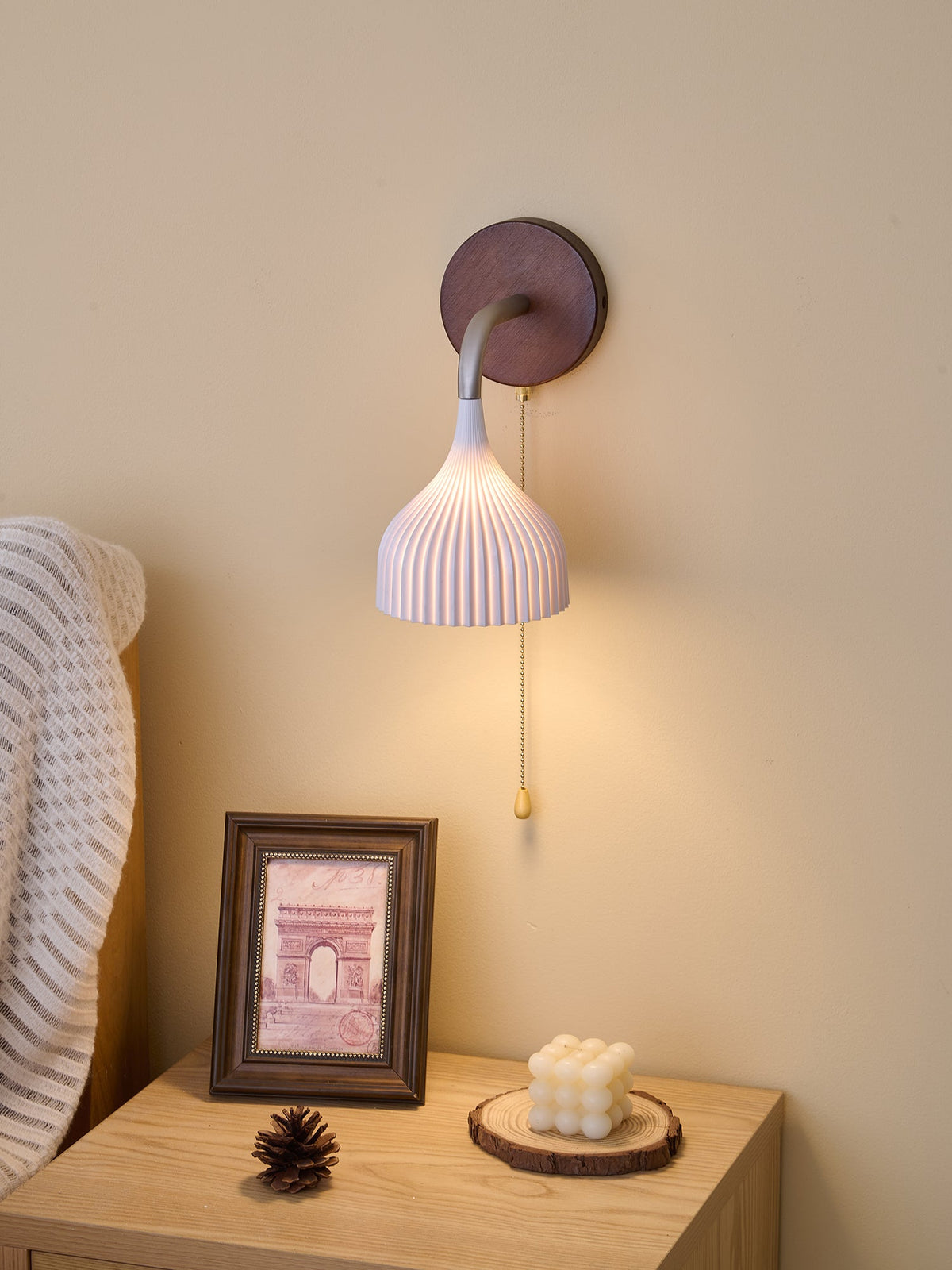 Lucina Wall Sconce in Walnut and Fluted Glass for Modern Interiors