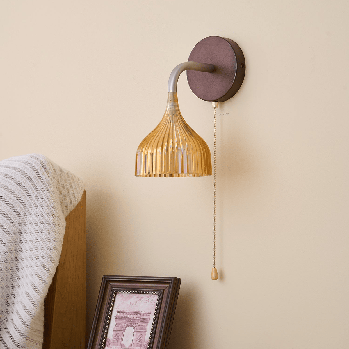 Lucina Wall Sconce in Walnut and Fluted Glass for Modern Interiors