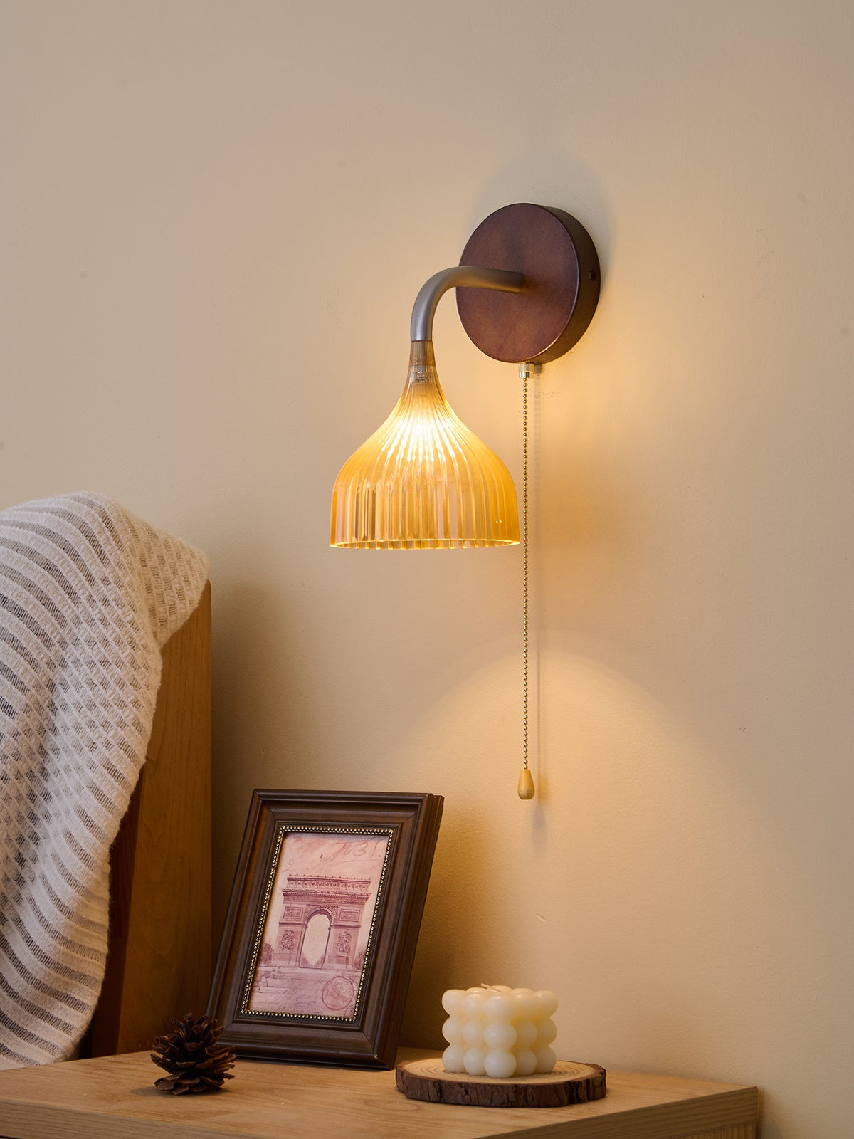 Lucina Wall Sconce in Walnut and Fluted Glass for Modern Interiors