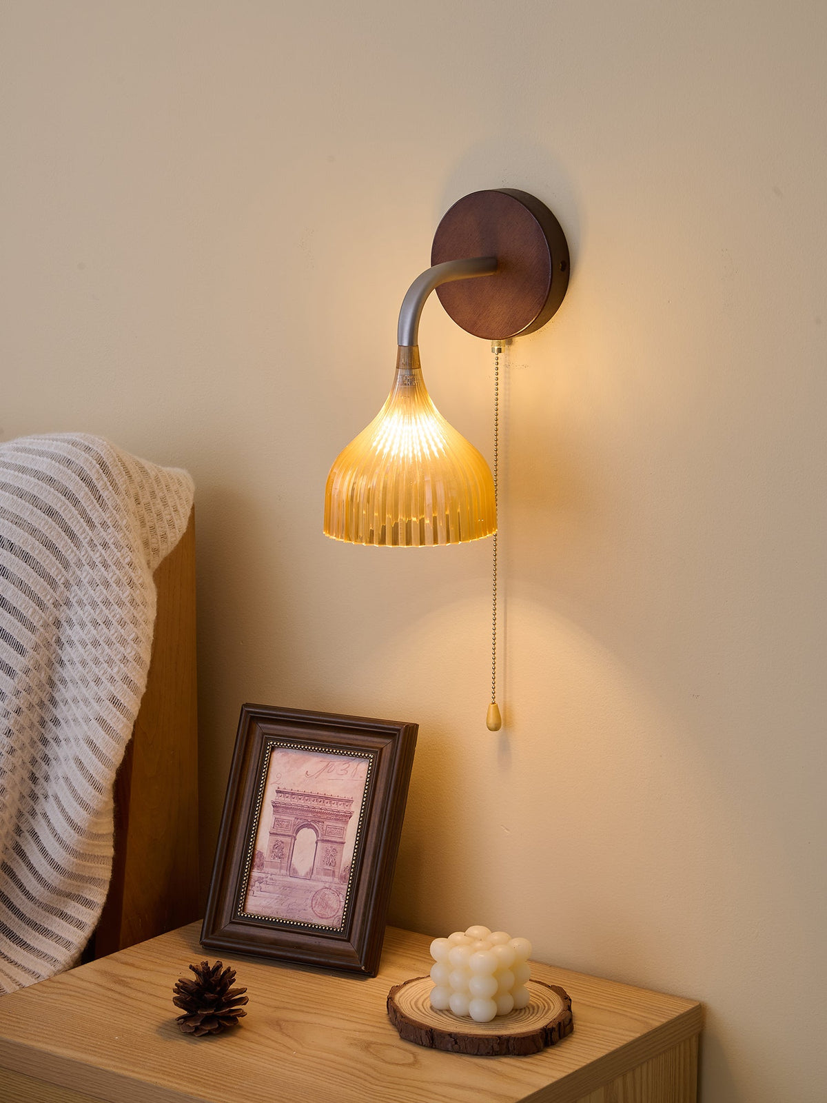 Lucina Wall Sconce in Walnut and Fluted Glass for Modern Interiors