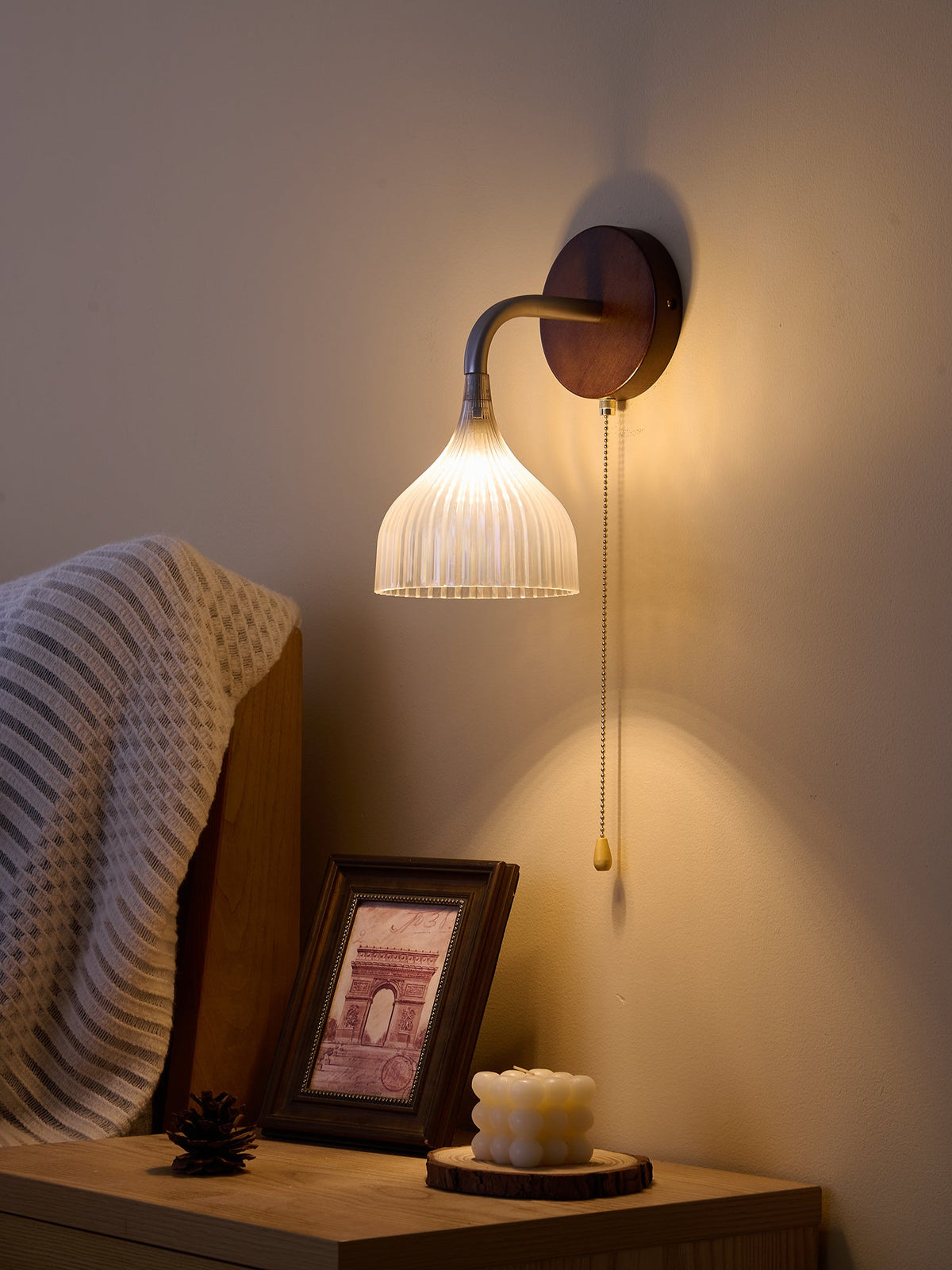 Lucina Wall Sconce in Walnut and Fluted Glass for Modern Interiors