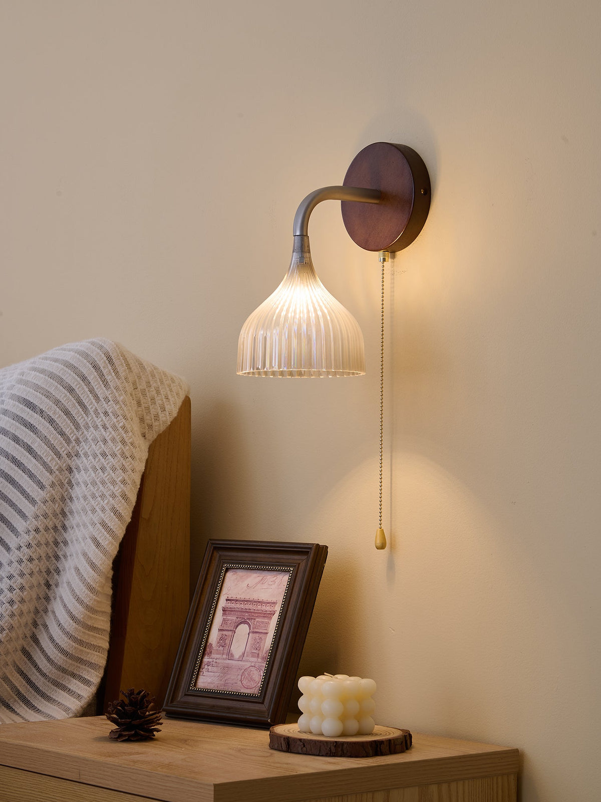 Lucina Wall Sconce in Walnut and Fluted Glass for Modern Interiors