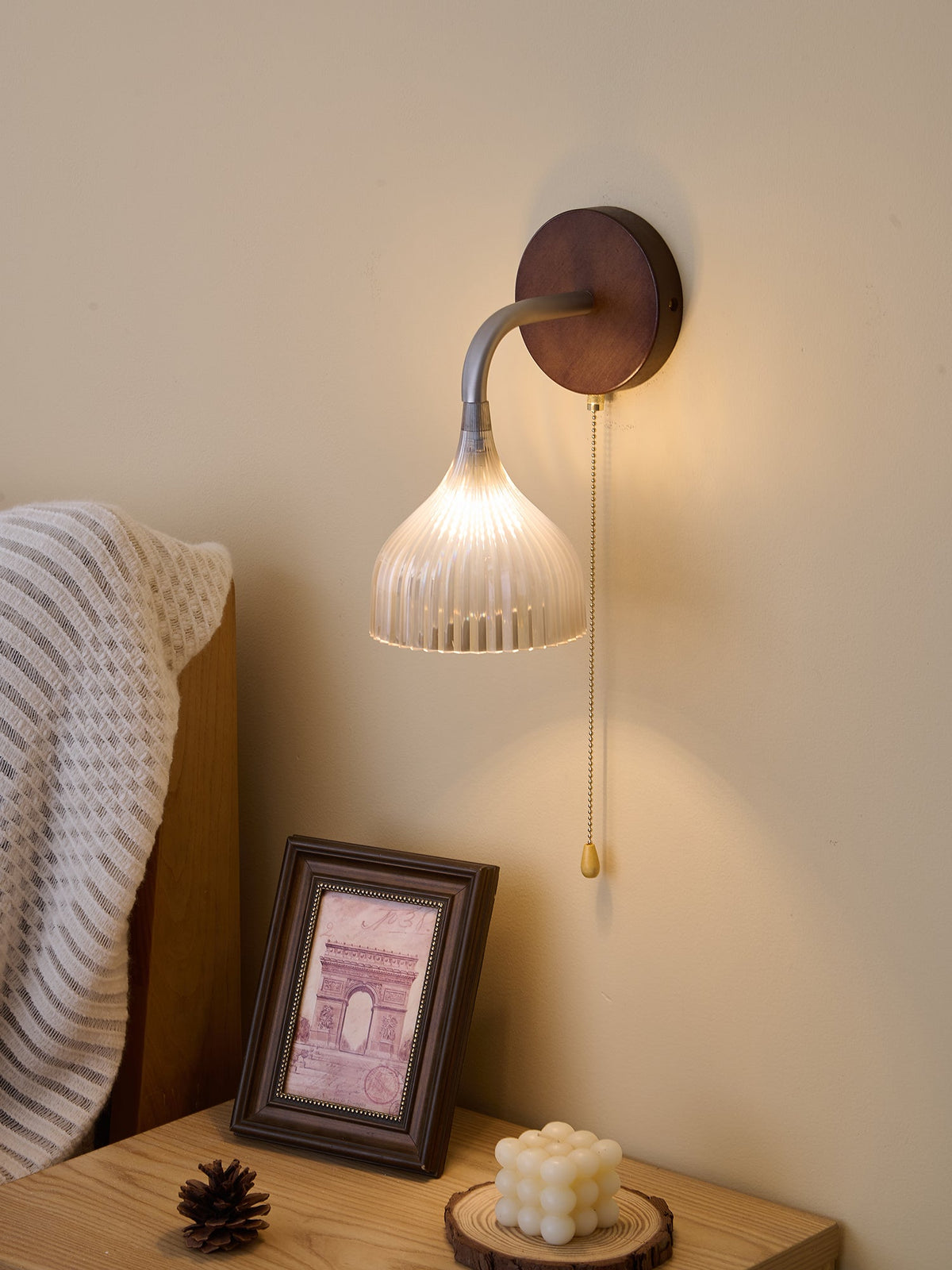 Lucina Wall Sconce in Walnut and Fluted Glass for Modern Interiors