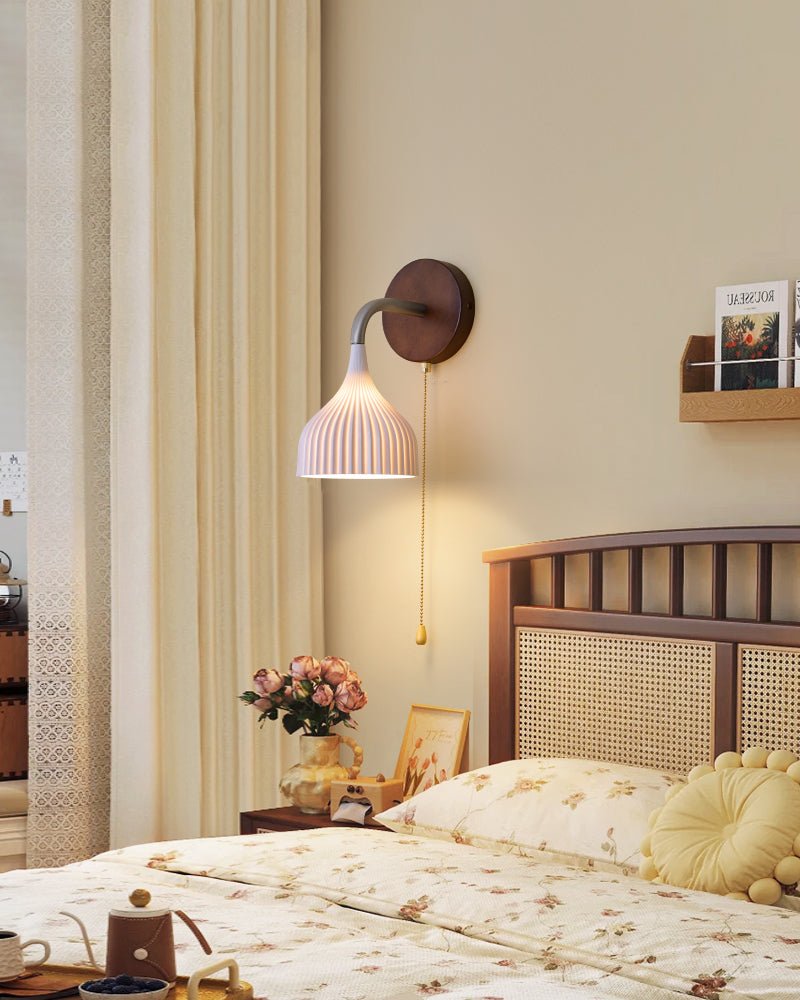 Lucina Wall Sconce in Walnut and Fluted Glass for Modern Interiors