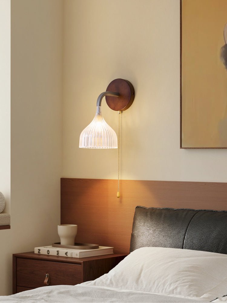Lucina Wall Sconce in Walnut and Fluted Glass for Modern Interiors