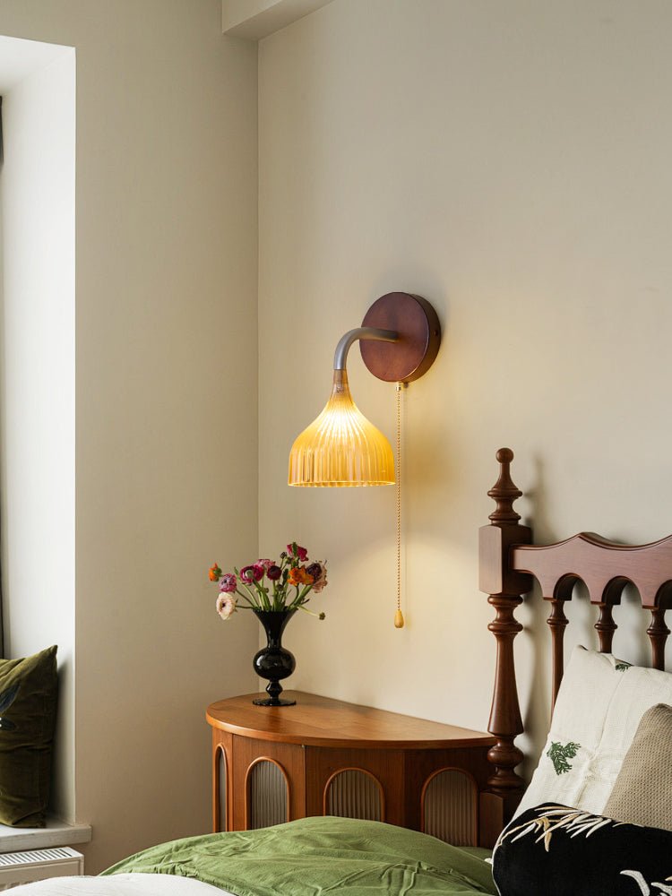 Lucina Wall Sconce in Walnut and Fluted Glass for Modern Interiors