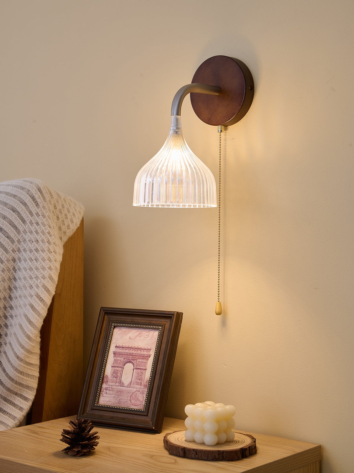 Lucina Wall Sconce in Walnut and Fluted Glass for Modern Interiors